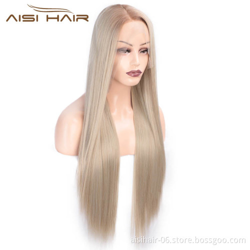 High Temperature Long Brown Wig Lace Frontal Wigs Synthetic Fiber Lace Front Wig Silky Straight For Black Women
